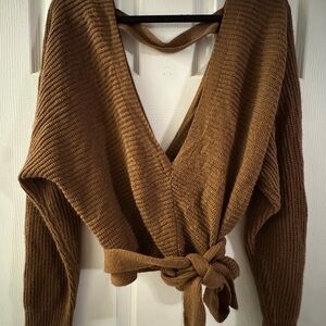 SHEIN V-Neck Brown Wrap Sweater